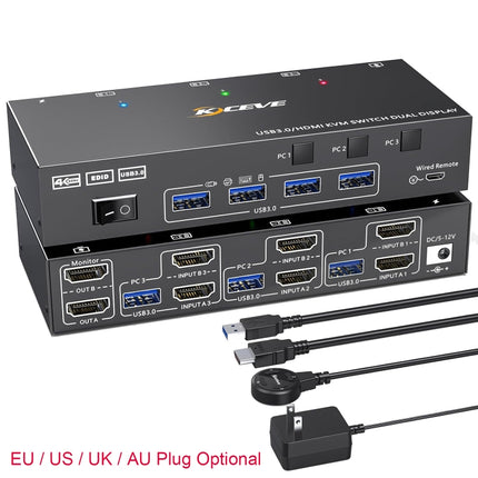 KC-KVM302AS 4K 60Hz USB3.0 / HDMI Dual Monitors KVM Switch, EU Plug