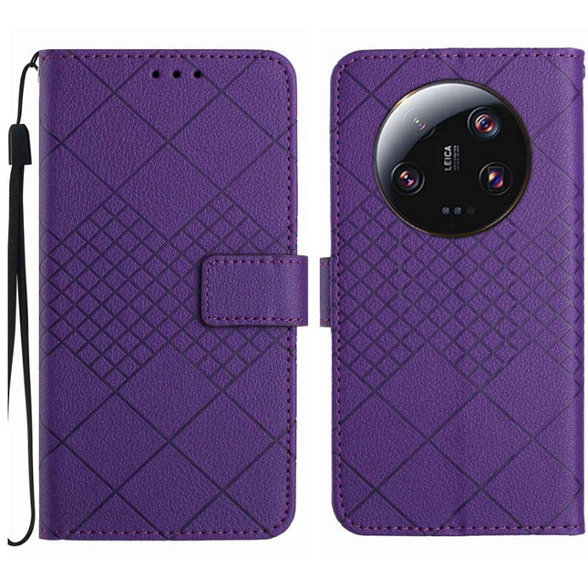 Rhombic Grid Texture Leather Phone Case, For Xiaomi 14 Ultra, For Xiaomi 14 Pro, For Xiaomi 14, For Xiaomi Redmi 13C 4G