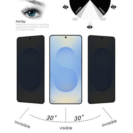 25pcs Full Cover Anti-peeping Tempered Glass Film,  Support Fingerprint Unlocking, For Samsung Galaxy S26+ 5G, For Samsung Galaxy S26 Ultra 5G, For Samsung Galaxy S26 5G, For Samsung Galaxy S25 Edge 5G, For Samsung Galaxy S25 5G                        ...