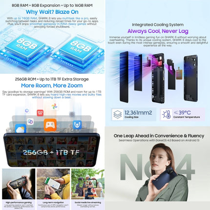 Blackview SHARK 8, Identificación de huellas dactilares, 6.78 pulgadas Android 13 MTK6789 Helio G99 Octa Core hasta 2.2GHz, Red: 4G, OTG, 8GB+128GB, 8GB+256GB