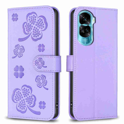 Four-leaf Embossed Leather Phone Case, For Honor 90 Lite / X50i, For Honor 90 Pro, For Honor 90 5G, For Honor X7a
