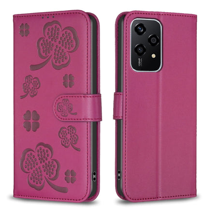 Four-leaf Embossed Leather Phone Case, For Honor 600 Global, For Honor X8c 4G, For Honor X6b, For Honor 200 Lite Global