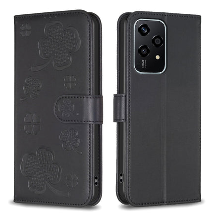 Four-leaf Embossed Leather Phone Case, For Honor 600 Global, For Honor X8c 4G, For Honor X6b, For Honor 200 Lite Global