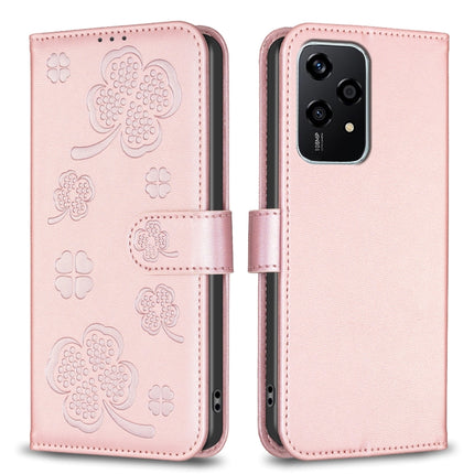 Four-leaf Embossed Leather Phone Case, For Honor 600 Global, For Honor X8c 4G, For Honor X6b, For Honor 200 Lite Global