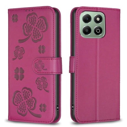 Four-leaf Embossed Leather Phone Case, For Honor 600 Global, For Honor X8c 4G, For Honor X6b, For Honor 200 Lite Global