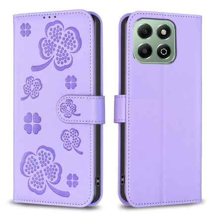 Four-leaf Embossed Leather Phone Case, For Honor 600 Global, For Honor X8c 4G, For Honor X6b, For Honor 200 Lite Global