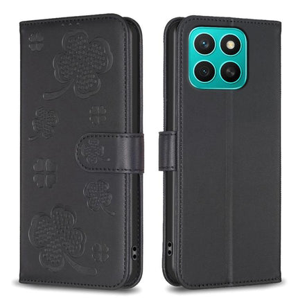 Four-leaf Embossed Leather Phone Case, For Honor 600 Global, For Honor X8c 4G, For Honor X6b, For Honor 200 Lite Global