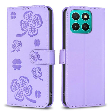 Four-leaf Embossed Leather Phone Case, For Honor 600 Global, For Honor X8c 4G, For Honor X6b, For Honor 200 Lite Global
