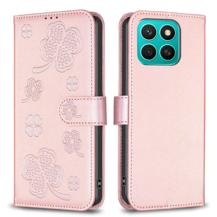 Four-leaf Embossed Leather Phone Case, For Honor 600 Global, For Honor X8c 4G, For Honor X6b, For Honor 200 Lite Global