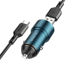 BOROFONE BZ19A Wisdom QC3.0 USB Port Fast Charging Car Charger with USB to Type-C Cable, 6974443387506
