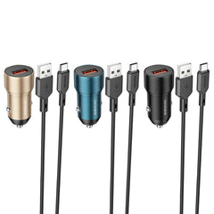 BOROFONE BZ19A Wisdom QC3.0 USB Port Fast Charging Car Charger with USB to Type-C Cable, 6974443387506