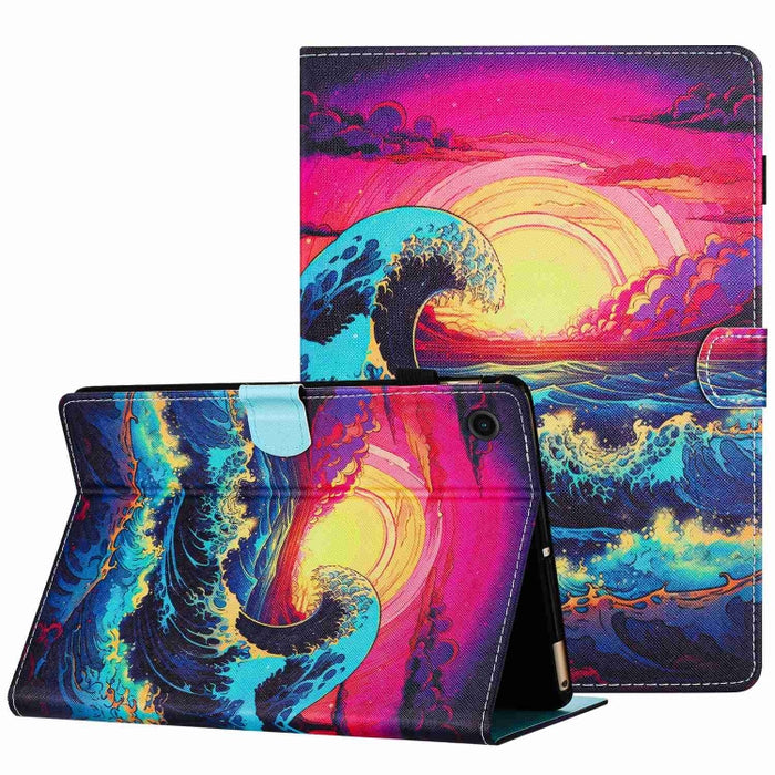 Painted Pattern Stitching Smart Leather Tablet Case, For Lenovo Tab M10 Plus
