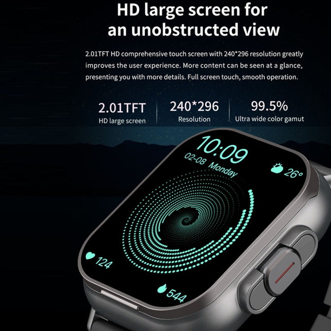 D8 2.01 inch 2 in 1 Bluetooth Earphone Steel Band Smart Watch, Support Health Monitoring / NFC