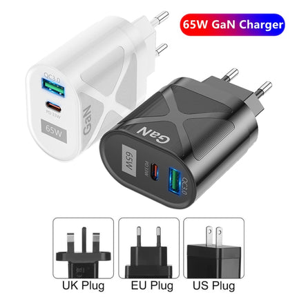 65W Gallium Nitride GaN389 USB + Type-C Fast Charging Charger, EU Plug, US Plug, UK Plug