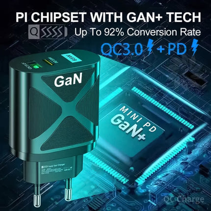 65W Gallium Nitride GaN389 USB + Type-C Fast Charging Charger, EU Plug, US Plug, UK Plug