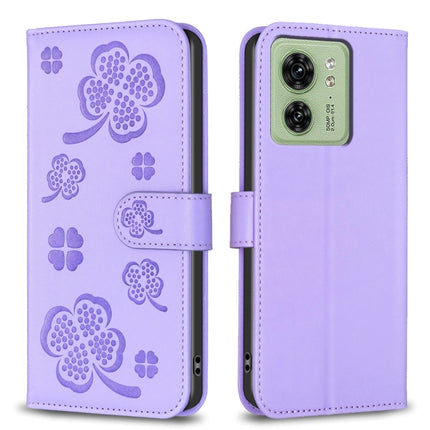 Four-leaf Embossed Leather Phone Case, For Motorola Moto G54 5G EU Edition, For Motorola Edge 40 Neo, For Motorola Moto G14 4G, For Motorola Edge 40 5G