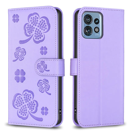 Four-leaf Embossed Leather Phone Case, For Motorola Edge 40 Pro 5G / X40 / X40 Pro, For Motorola Moto G13 4G / G23 4G / G53 5G, For Motorola Moto E13 4G, For Motorola Moto G73 5G