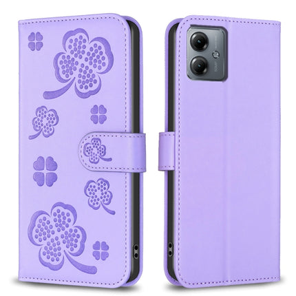 Four-leaf Embossed Leather Phone Case, For Motorola Moto G54 5G EU Edition, For Motorola Edge 40 Neo, For Motorola Moto G14 4G, For Motorola Edge 40 5G