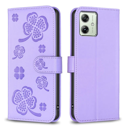 Four-leaf Embossed Leather Phone Case, For Motorola Moto G54 5G EU Edition, For Motorola Edge 40 Neo, For Motorola Moto G14 4G, For Motorola Edge 40 5G