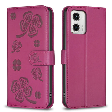 Four-leaf Embossed Leather Phone Case, For Motorola Edge 40 Pro 5G / X40 / X40 Pro, For Motorola Moto G13 4G / G23 4G / G53 5G, For Motorola Moto E13 4G, For Motorola Moto G73 5G