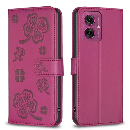 Four-leaf Embossed Leather Phone Case, For Motorola Moto G37/G47/G37 Power 5G, For Motorola Moto G35, For Motorola Moto G55, For Motorola Moto G34 5G / G45 5G