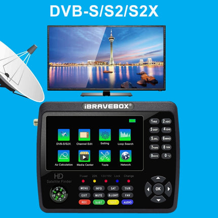 iBRAVEBOX V10 Finder Max 4.3 inch Display Digital Satellite Meter Signal Finder, Support DVB-S/S2/S2X, EU Plug, US Plug, UK Plug, AU Plug