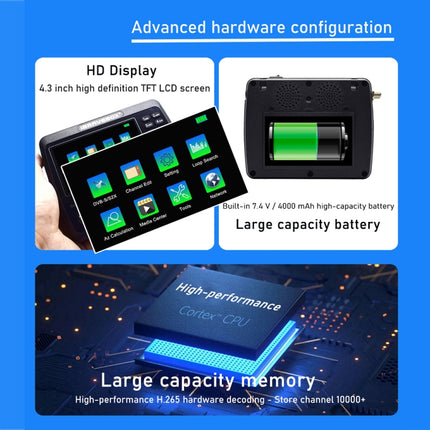 iBRAVEBOX V10 Finder Max 4.3 inch Display Digital Satellite Meter Signal Finder, Support DVB-S/S2/S2X, EU Plug, US Plug, UK Plug, AU Plug