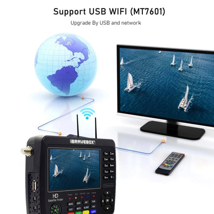 iBRAVEBOX V10 Finder Max 4.3 inch Display Digital Satellite Meter Signal Finder, Support DVB-S/S2/S2X, EU Plug, US Plug, UK Plug, AU Plug