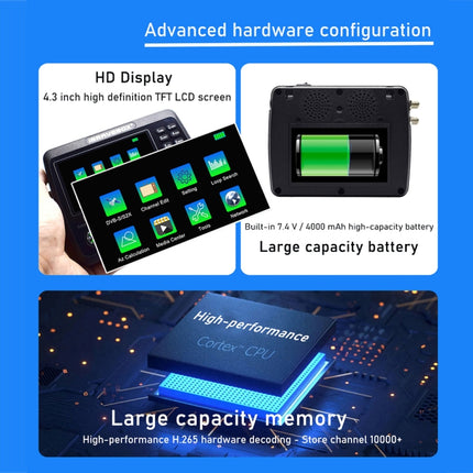iBRAVEBOX V10 Finder Max+ 4.3 inch Display Digital Satellite Meter Signal Finder, Support DVB-S/S2/S2X AHD, EU Plug, US Plug, UK Plug, AU Plug