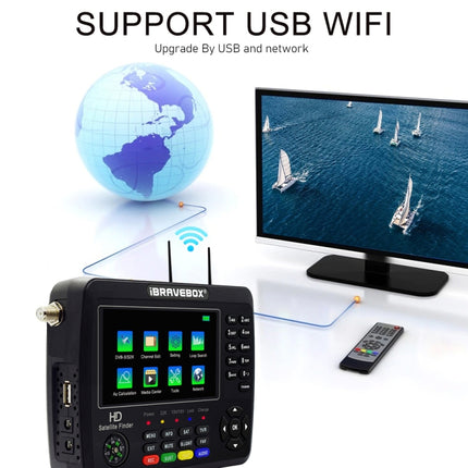 iBRAVEBOX V10 Finder Max+ 4.3 inch Display Digital Satellite Meter Signal Finder, Support DVB-S/S2/S2X AHD, EU Plug, US Plug, UK Plug, AU Plug