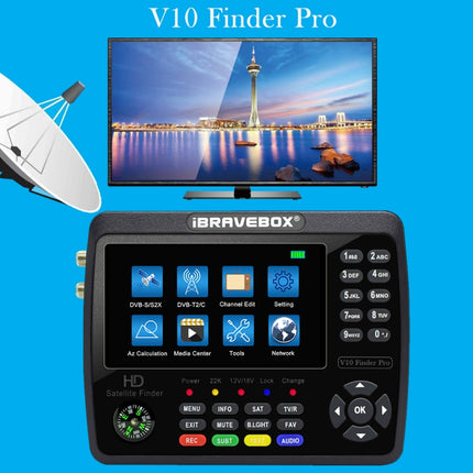 iBRAVEBOX V10 Finder Pro 4.3 inch Display Digital Satellite Meter Signal Finder, Support DVB-S/S2/S2X/T/T2/C, EU Plug, US Plug, UK Plug, AU Plug