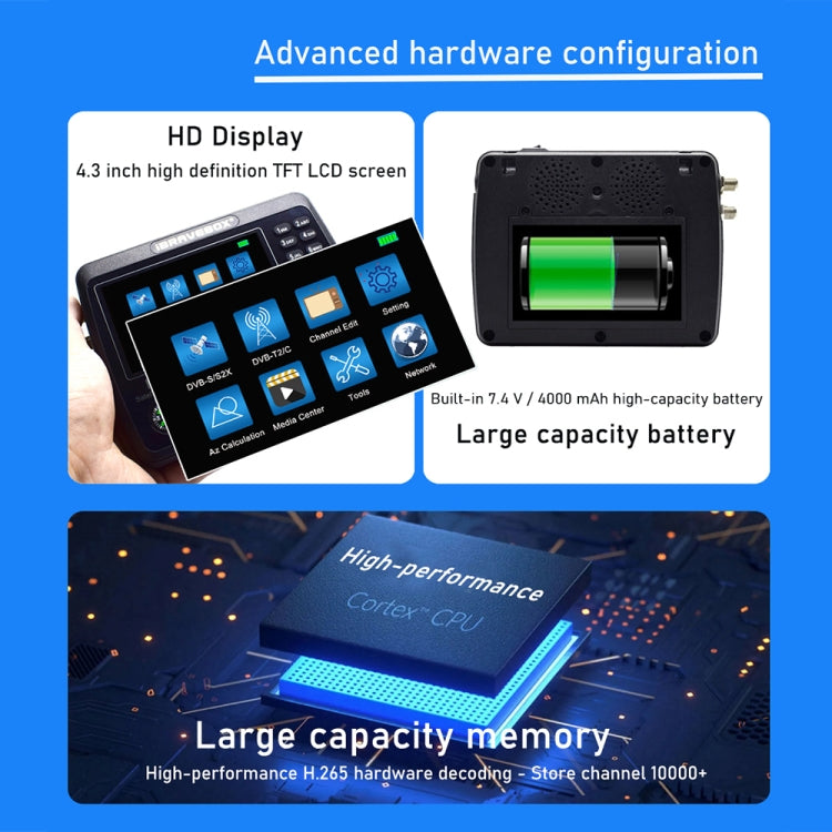 iBRAVEBOX V10 Finder Pro 4.3 inch Display Digital Satellite Meter Signal Finder, Support DVB-S/S2/S2X/T/T2/C, EU Plug, US Plug, UK Plug, AU Plug