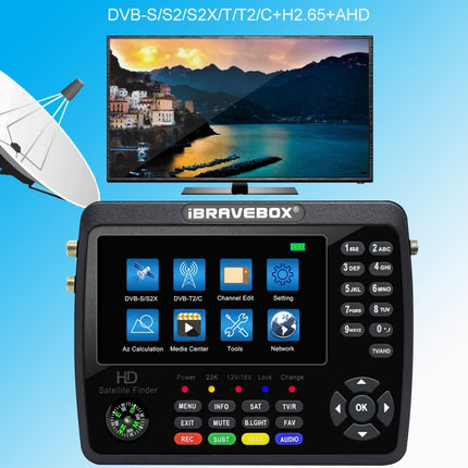 iBRAVEBOX V10 Finder Pro+ 4.3 inch Display Digital Satellite Meter Signal Finder, Support DVB-S/S2/S2X/T/T2/C AHD, EU Plug, US Plug, UK Plug, AU Plug