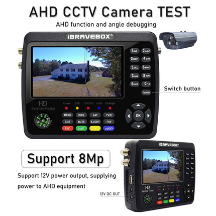 iBRAVEBOX V10 Finder Pro+ 4.3 inch Display Digital Satellite Meter Signal Finder, Support DVB-S/S2/S2X/T/T2/C AHD, EU Plug, US Plug, UK Plug, AU Plug