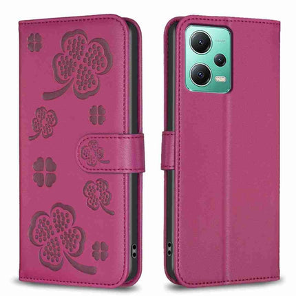 Four-leaf Embossed Leather Phone Case, For Xiaomi Poco C55 / Redmi 12C, For Xiaomi Redmi Note 12 Pro+ 5G Global, For Xiaomi Redmi Note 12 Pro 5G Global, For Xiaomi Redmi Note 12 5G Global