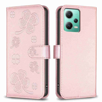 Four-leaf Embossed Leather Phone Case, For Xiaomi Poco C55 / Redmi 12C, For Xiaomi Redmi Note 12 Pro+ 5G Global, For Xiaomi Redmi Note 12 Pro 5G Global, For Xiaomi Redmi Note 12 5G Global
