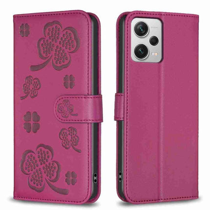 Four-leaf Embossed Leather Phone Case, For Xiaomi Poco C55 / Redmi 12C, For Xiaomi Redmi Note 12 Pro+ 5G Global, For Xiaomi Redmi Note 12 Pro 5G Global, For Xiaomi Redmi Note 12 5G Global
