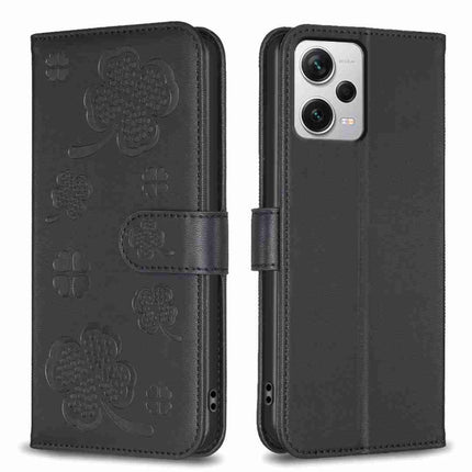 Four-leaf Embossed Leather Phone Case, For Xiaomi Poco C55 / Redmi 12C, For Xiaomi Redmi Note 12 Pro+ 5G Global, For Xiaomi Redmi Note 12 Pro 5G Global, For Xiaomi Redmi Note 12 5G Global