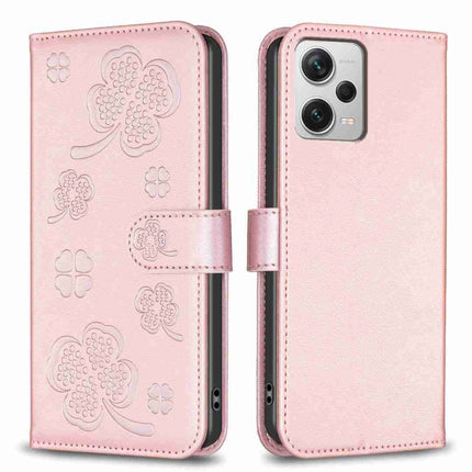 Four-leaf Embossed Leather Phone Case, For Xiaomi Poco C55 / Redmi 12C, For Xiaomi Redmi Note 12 Pro+ 5G Global, For Xiaomi Redmi Note 12 Pro 5G Global, For Xiaomi Redmi Note 12 5G Global