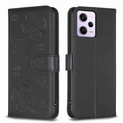 Four-leaf Embossed Leather Phone Case, For Xiaomi Poco C55 / Redmi 12C, For Xiaomi Redmi Note 12 Pro+ 5G Global, For Xiaomi Redmi Note 12 Pro 5G Global, For Xiaomi Redmi Note 12 5G Global
