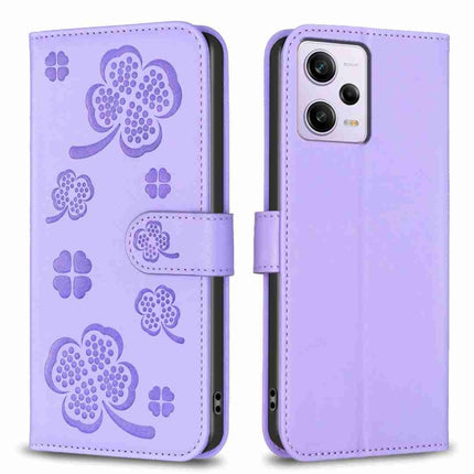Four-leaf Embossed Leather Phone Case, For Xiaomi Poco C55 / Redmi 12C, For Xiaomi Redmi Note 12 Pro+ 5G Global, For Xiaomi Redmi Note 12 Pro 5G Global, For Xiaomi Redmi Note 12 5G Global