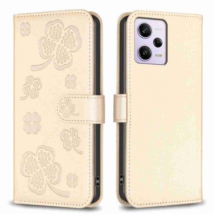 Four-leaf Embossed Leather Phone Case, For Xiaomi Poco C55 / Redmi 12C, For Xiaomi Redmi Note 12 Pro+ 5G Global, For Xiaomi Redmi Note 12 Pro 5G Global, For Xiaomi Redmi Note 12 5G Global