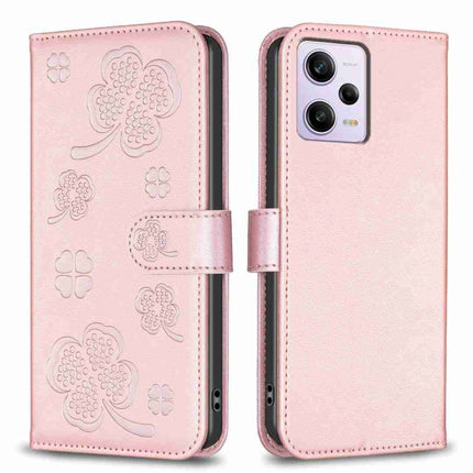 Four-leaf Embossed Leather Phone Case, For Xiaomi Poco C55 / Redmi 12C, For Xiaomi Redmi Note 12 Pro+ 5G Global, For Xiaomi Redmi Note 12 Pro 5G Global, For Xiaomi Redmi Note 12 5G Global