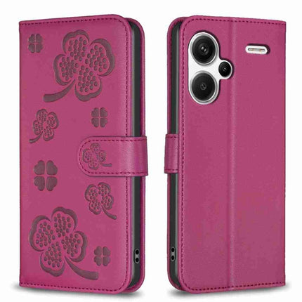 Four-leaf Embossed Leather Phone Case, For Xiaomi Redmi Note 13, For Xiaomi Redmi 13C, For Xiaomi Redmi Note 13 Pro+ 5G, For Xiaomi Redmi Note 13 Pro 5G