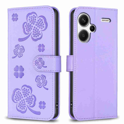 Four-leaf Embossed Leather Phone Case, For Xiaomi Redmi Note 13, For Xiaomi Redmi 13C, For Xiaomi Redmi Note 13 Pro+ 5G, For Xiaomi Redmi Note 13 Pro 5G