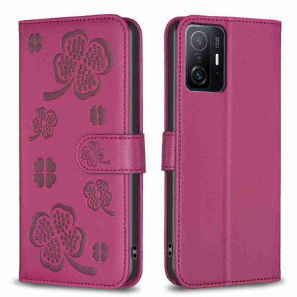 Four-leaf Embossed Leather Phone Case, For Xiaomi Redmi 10 / Note 11 4G, For Xiaomi Redmi Note 11 Pro Global, For Xiaomi 11T / 11T Pro, For Xiaomi Redmi Note 10 5G