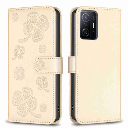 Four-leaf Embossed Leather Phone Case, For Xiaomi Redmi 10 / Note 11 4G, For Xiaomi Redmi Note 11 Pro Global, For Xiaomi 11T / 11T Pro, For Xiaomi Redmi Note 10 5G