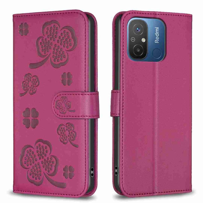 Four-leaf Embossed Leather Phone Case, For Xiaomi Poco C55 / Redmi 12C, For Xiaomi Redmi Note 12 Pro+ 5G Global, For Xiaomi Redmi Note 12 Pro 5G Global, For Xiaomi Redmi Note 12 5G Global