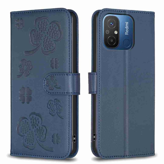 Four-leaf Embossed Leather Phone Case, For Xiaomi Poco C55 / Redmi 12C, For Xiaomi Redmi Note 12 Pro+ 5G Global, For Xiaomi Redmi Note 12 Pro 5G Global, For Xiaomi Redmi Note 12 5G Global