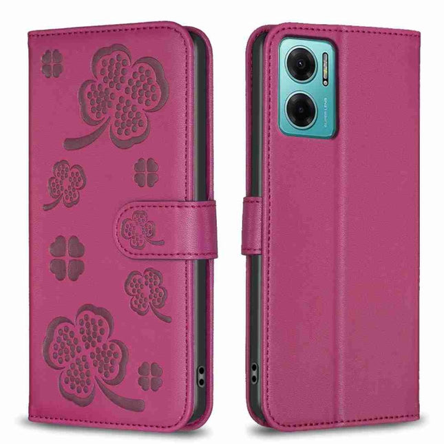 Four-leaf Embossed Leather Phone Case, For Xiaomi Redmi 10 5G / Note 11E, For Xiaomi Redmi 9C / 10A, For Xiaomi Redmi 10C, For Xiaomi Mi 11i / Poco F3